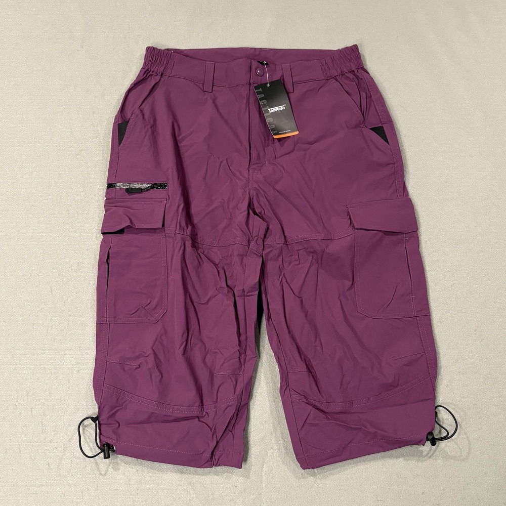 TACVASEN Shorts Mens 30 Purple Cargo Microfiber Elastic Waist Stretch Pockets